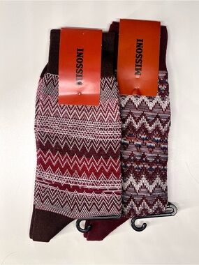 Missoni Men's Burgundy and White Zigzag Dress Socks NWT S/M